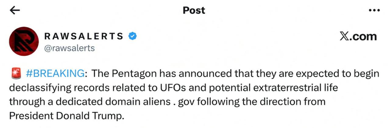 Leaked social post mentioning aliens.gov