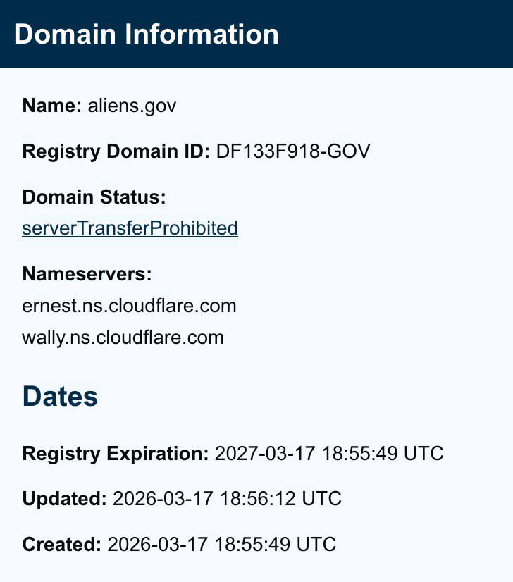 Domain information record for aliens.gov